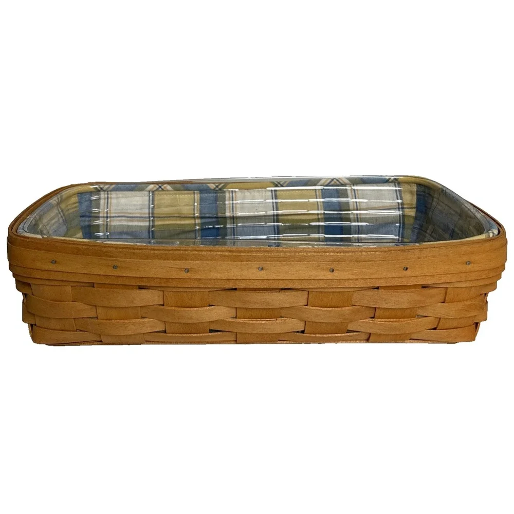 Longaberger Bread Basket Set Basket Plaid Fabric Liner Regular Protector 1997